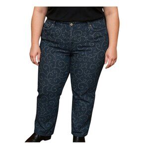 NYGARD Womens Glitter Embellished Gray Denim Pants With Swirl Design Button & Zi